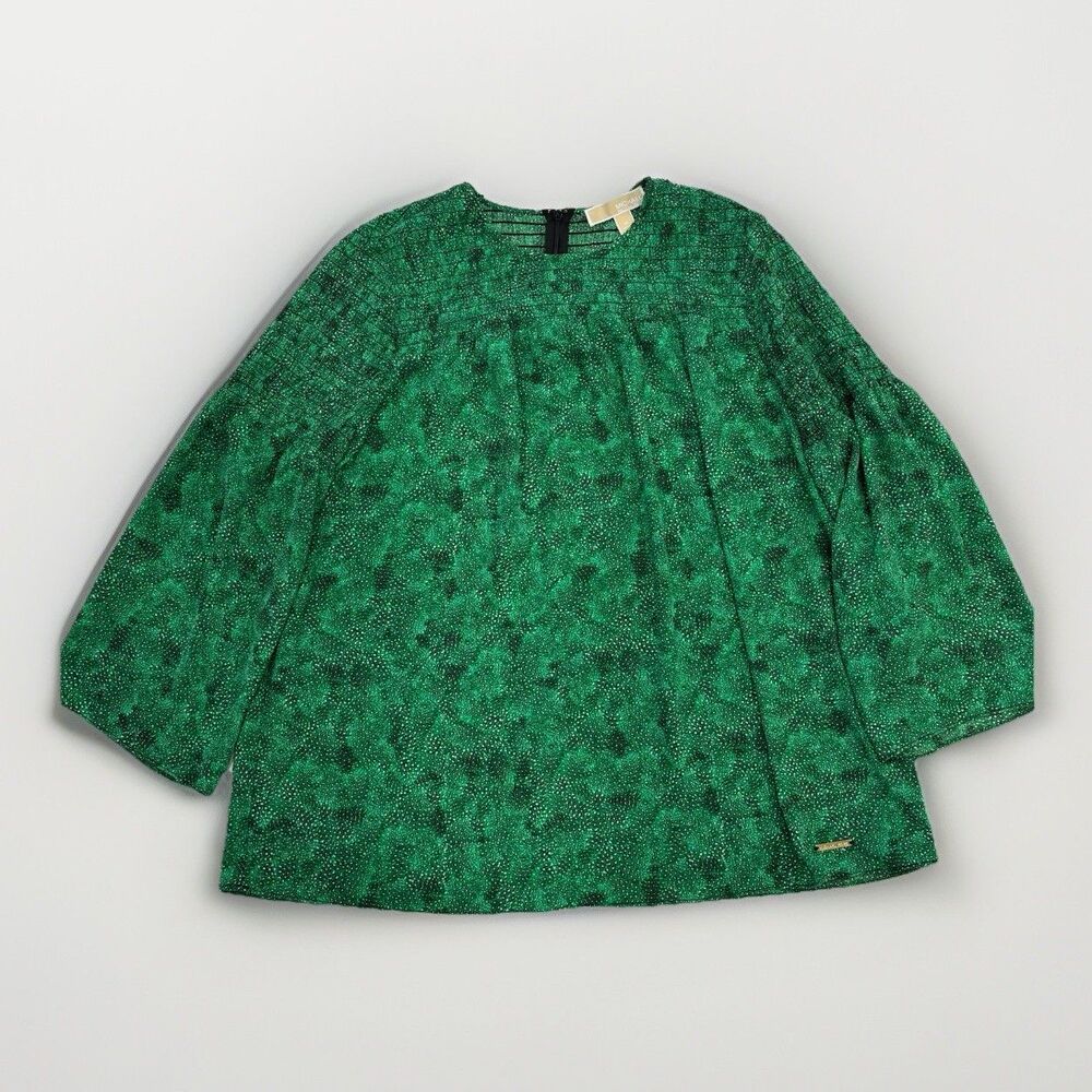 Michael Kors Blouse Womens Size Medium Smocked Peasant Green Shirt Flowy